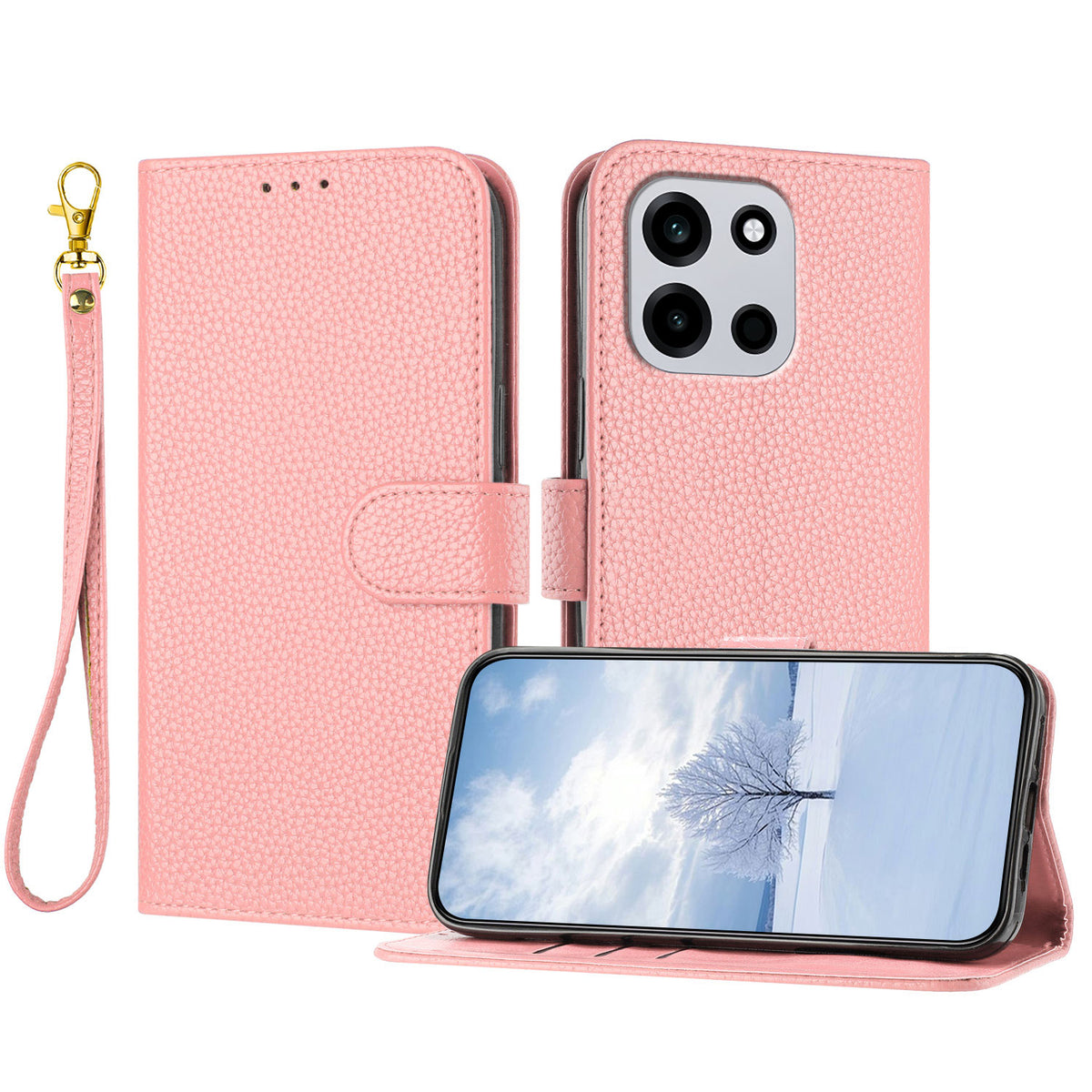 OnePlus Nord CE6 5G / Nord 6 5G / Turbo 6V 5G / Turbo 6 5G Läderfodral Litchitextur Plånboksfodral med stativ, fallskydd och handledsrem
