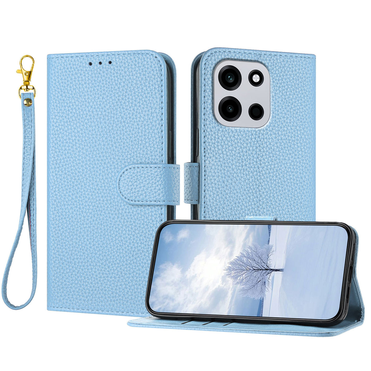 OnePlus Nord CE6 5G / Nord 6 5G / Turbo 6V 5G / Turbo 6 5G Läderfodral Litchitextur Plånboksfodral med stativ, fallskydd och handledsrem