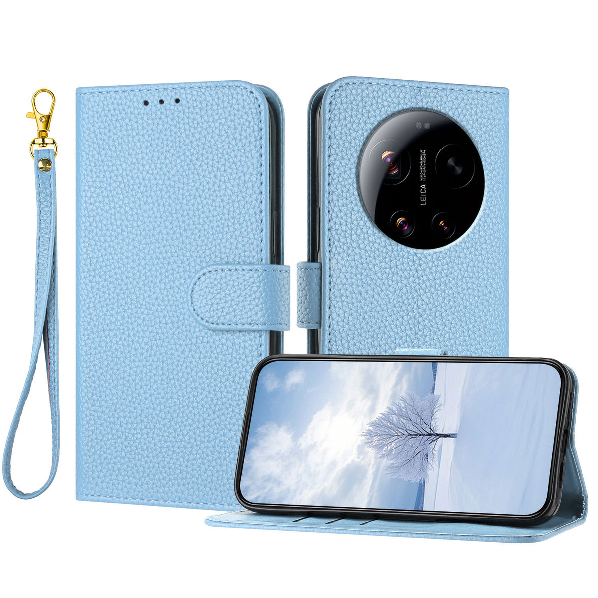 For Xiaomi 17 Ultra 5G Leather Case Litchi Texture Wallet Stand Anti Drop Phone Cover with Wrist Strap