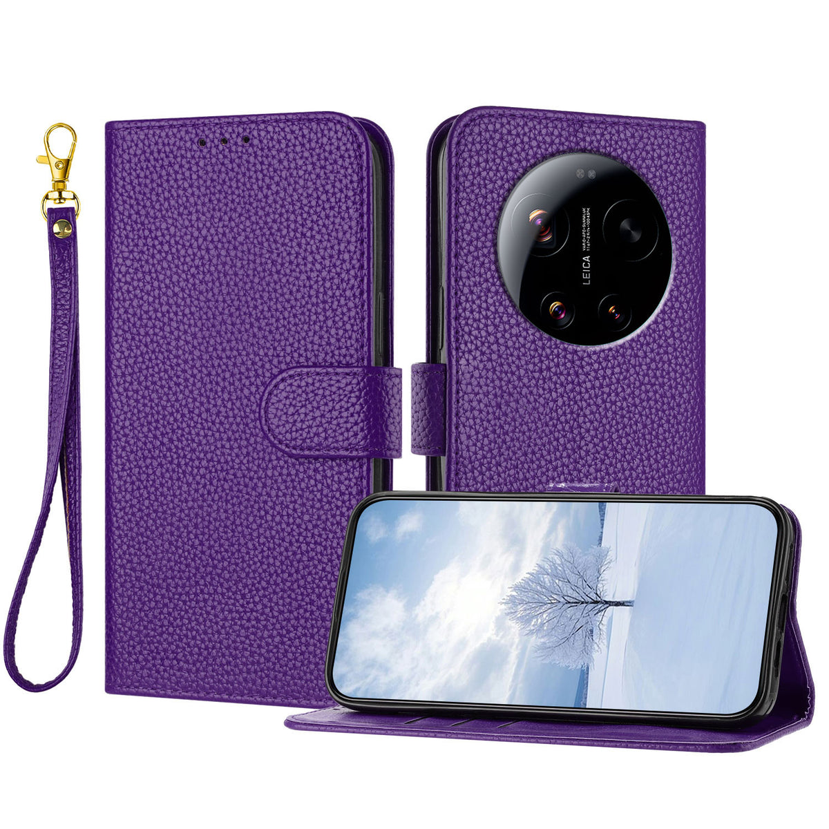 For Xiaomi 17 Ultra 5G Leather Case Litchi Texture Wallet Stand Anti Drop Phone Cover with Wrist Strap