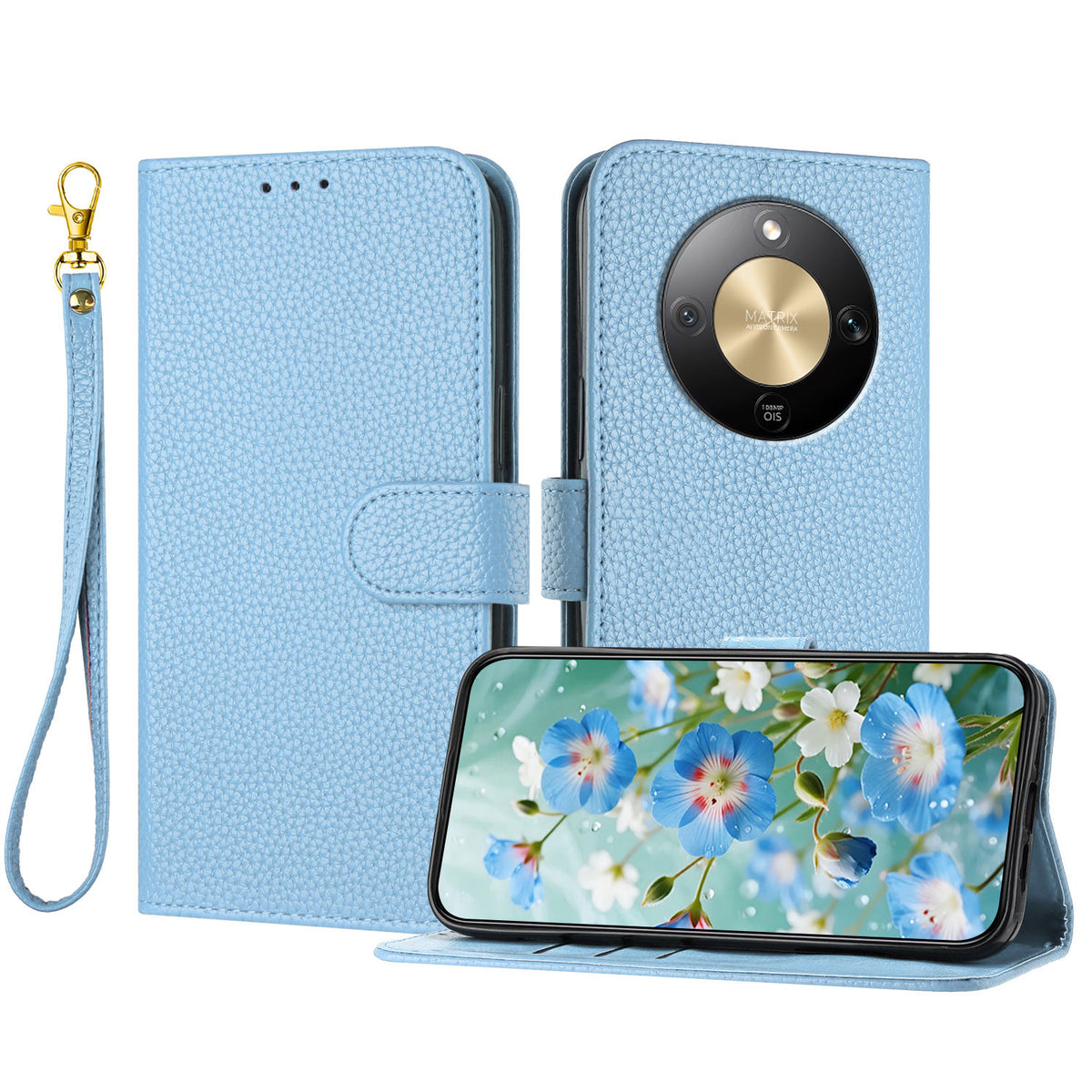 For Honor X70 5G / Honor Magic8 Lite 5G / Honor X9d 5G Leather Case Litchi Texture Wallet Stand Anti Drop Phone Cover with Wrist Strap