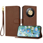 For Honor X70 5G / Honor Magic8 Lite 5G / Honor X9d 5G Leather Case Litchi Texture Wallet Stand Anti Drop Phone Cover with Wrist Strap