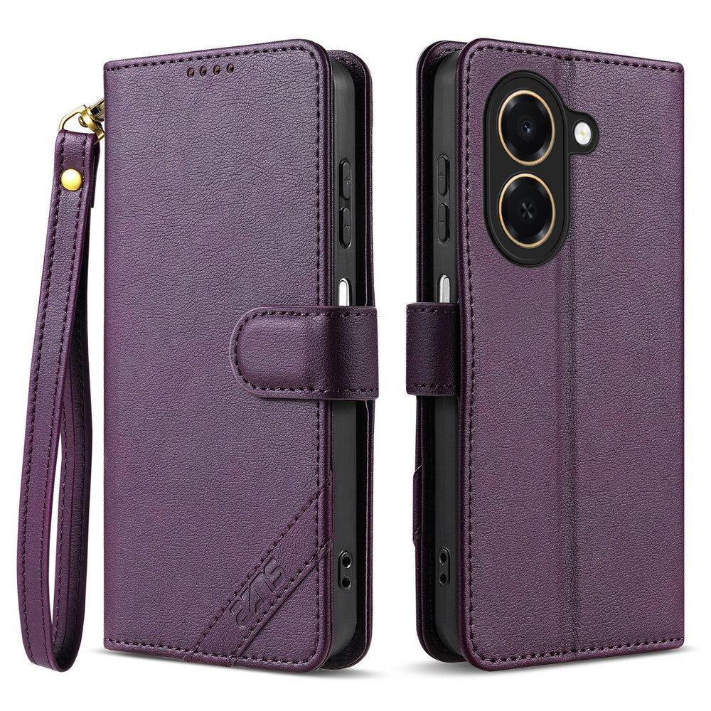 AZNS A2 for Honor Play 80 Plus 5G Leather Case with Wrist Strap RFID Blocking Wallet Stand Phone Cover