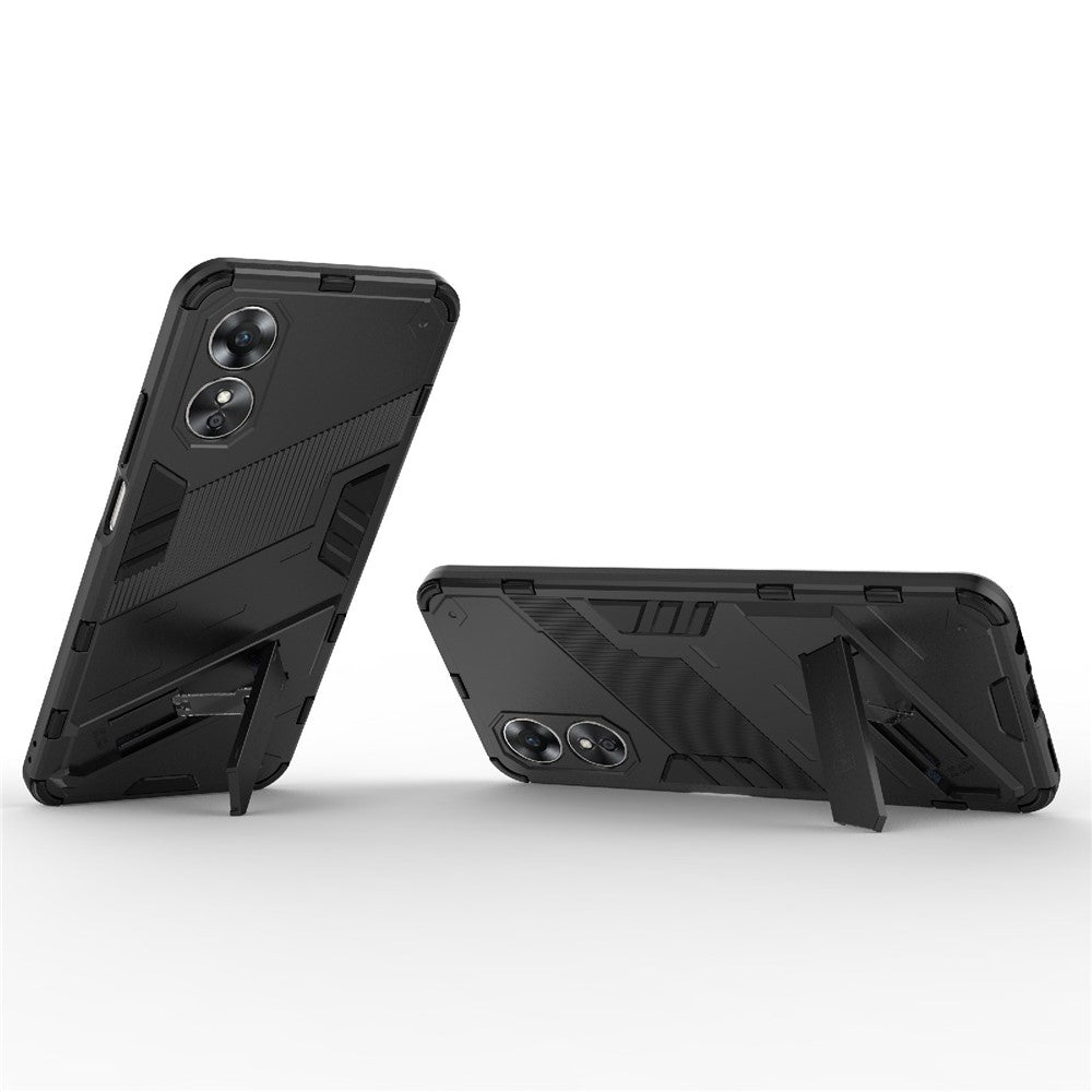 Hard PC Soft TPU Shockproof Case for Oppo A17 4G, Drop-proof Kickstand Protective Phone Cover