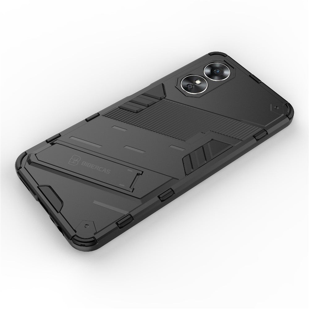 Hard PC Soft TPU Shockproof Case for Oppo A17 4G, Drop-proof Kickstand Protective Phone Cover