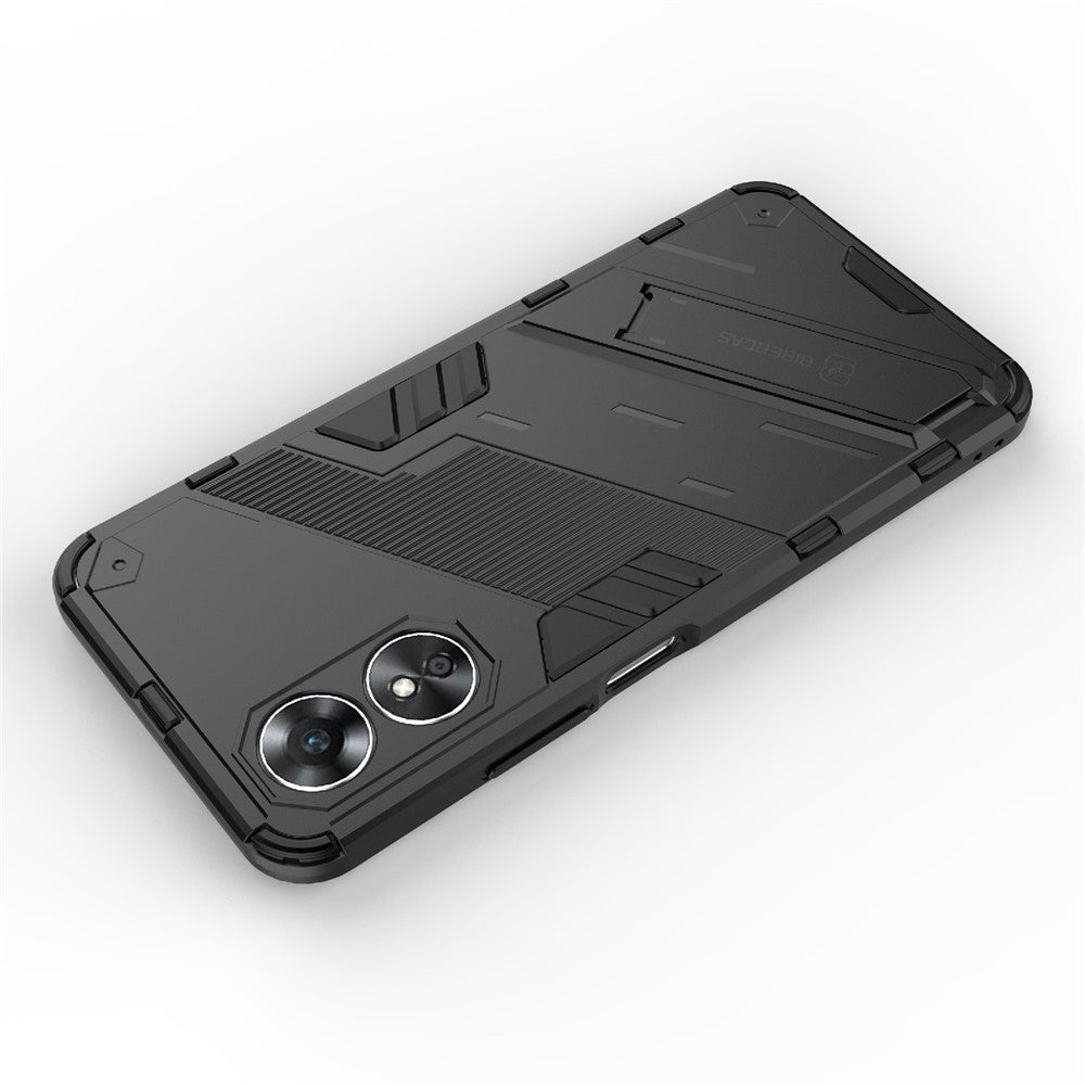 Hard PC Soft TPU Shockproof Case for Oppo A17 4G, Drop-proof Kickstand Protective Phone Cover