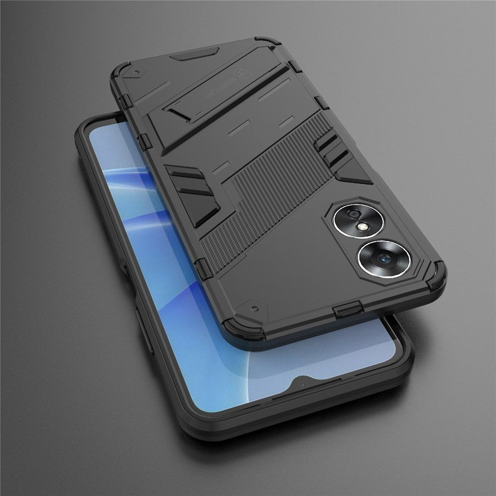 Hard PC Soft TPU Shockproof Case for Oppo A17 4G, Drop-proof Kickstand Protective Phone Cover