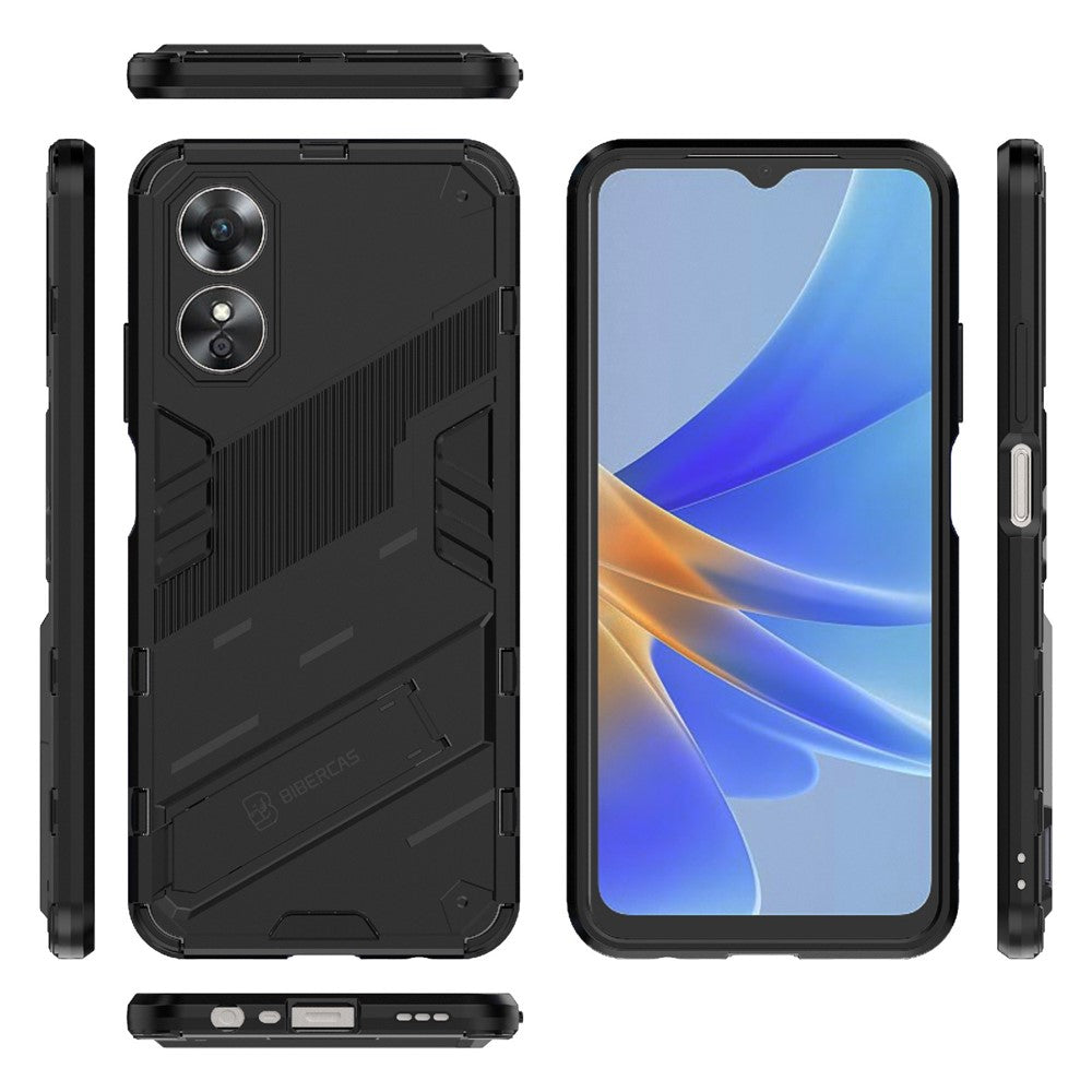Hard PC Soft TPU Shockproof Case for Oppo A17 4G, Drop-proof Kickstand Protective Phone Cover