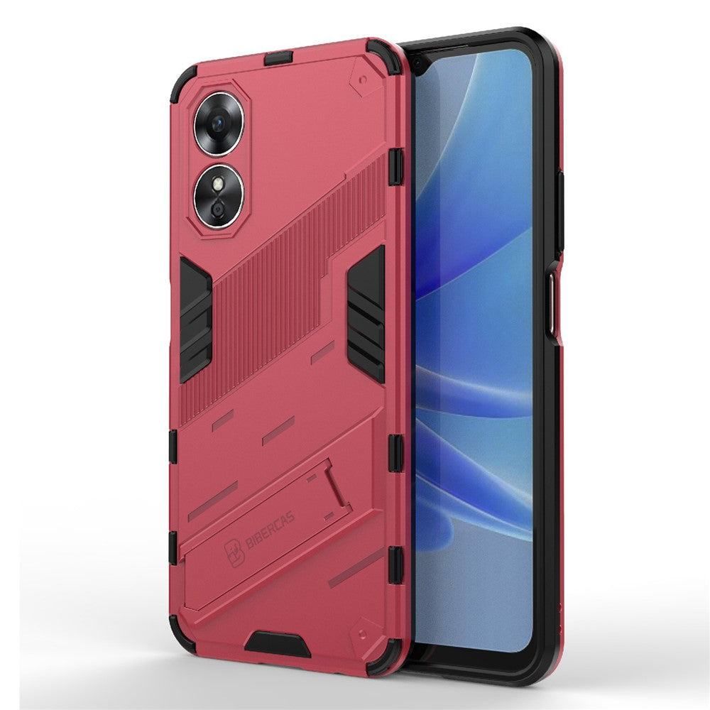 Hard PC Soft TPU Shockproof Case for Oppo A17 4G, Drop-proof Kickstand Protective Phone Cover
