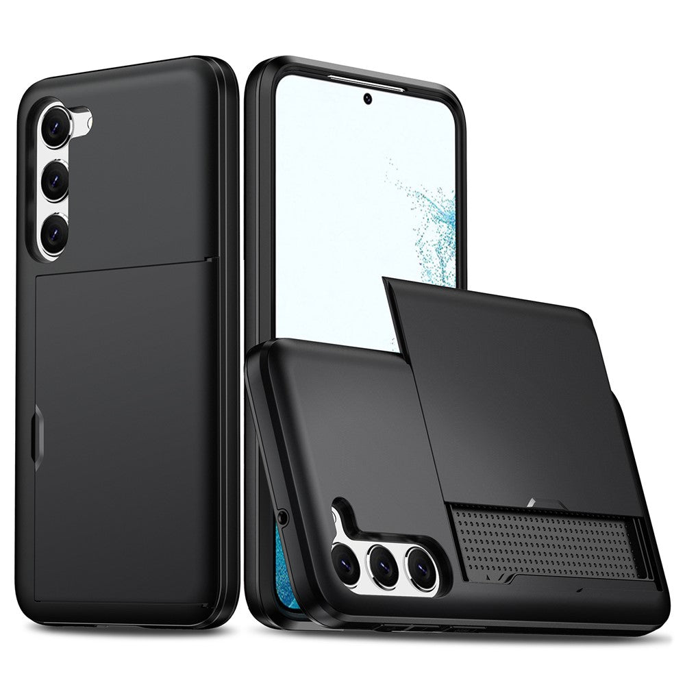 Anti-scratch Phone Case for Samsung Galaxy S23, Drop-proof TPU + PC Hybrid Back Cover with Slide Card Holder
