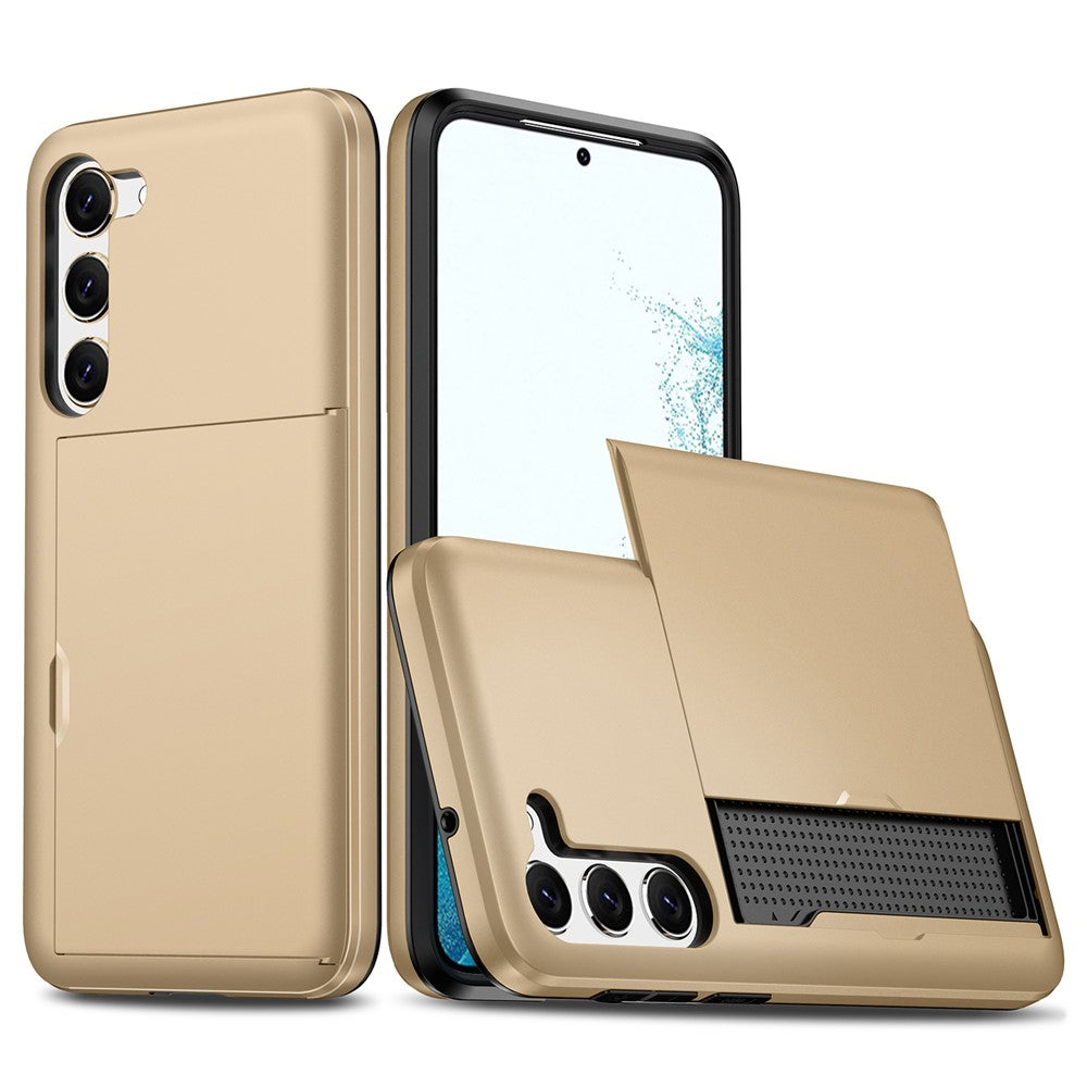 Anti-scratch Phone Case for Samsung Galaxy S23, Drop-proof TPU + PC Hybrid Back Cover with Slide Card Holder