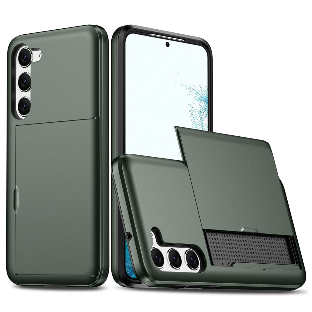 Anti-scratch Phone Case for Samsung Galaxy S23, Drop-proof TPU + PC Hybrid Back Cover with Slide Card Holder