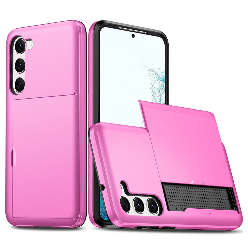 Anti-scratch Phone Case for Samsung Galaxy S23, Drop-proof TPU + PC Hybrid Back Cover with Slide Card Holder