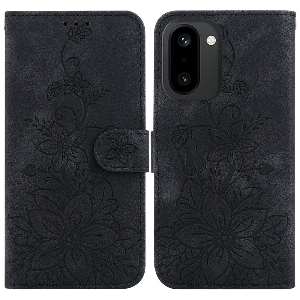 Stativ-etui til OnePlus Ace 6 5G / Ace 6T 5G / 15R 5G, læderetui med liljeblomst og håndledsrem