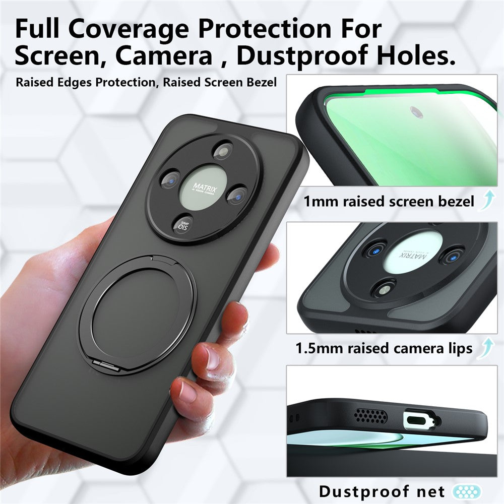 Matte Skin-touch Magnetic Case For Honor X70 5G / X9d 5G / Magic8 Lite 5G , 360° Rotating Kickstand Shockproof TPU + PC Phone Cover