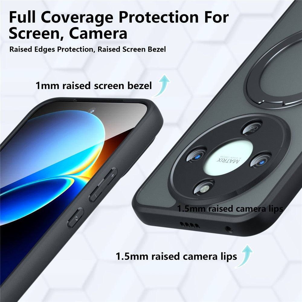 Matte Skin-touch Magnetic Case For Honor X70 5G / X9d 5G / Magic8 Lite 5G , 360° Rotating Kickstand Shockproof TPU + PC Phone Cover