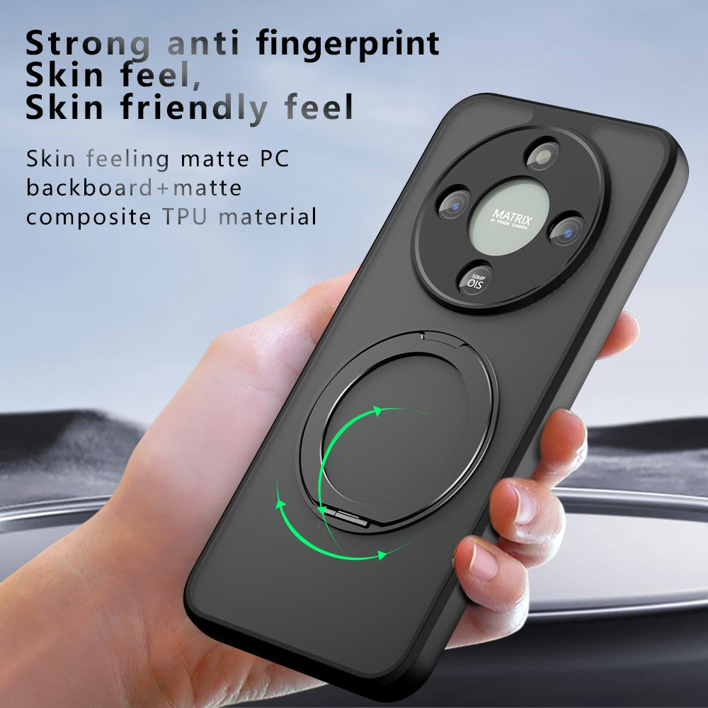 Matte Skin-touch Magnetic Case For Honor X70 5G / X9d 5G / Magic8 Lite 5G , 360° Rotating Kickstand Shockproof TPU + PC Phone Cover