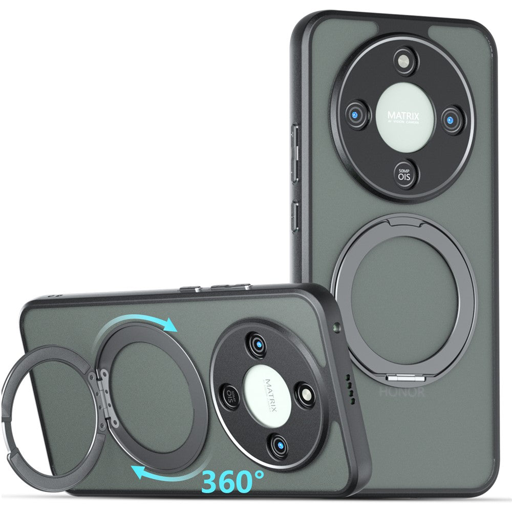 Matte Skin-touch Magnetic Case For Honor X70 5G / X9d 5G / Magic8 Lite 5G , 360° Rotating Kickstand Shockproof TPU + PC Phone Cover