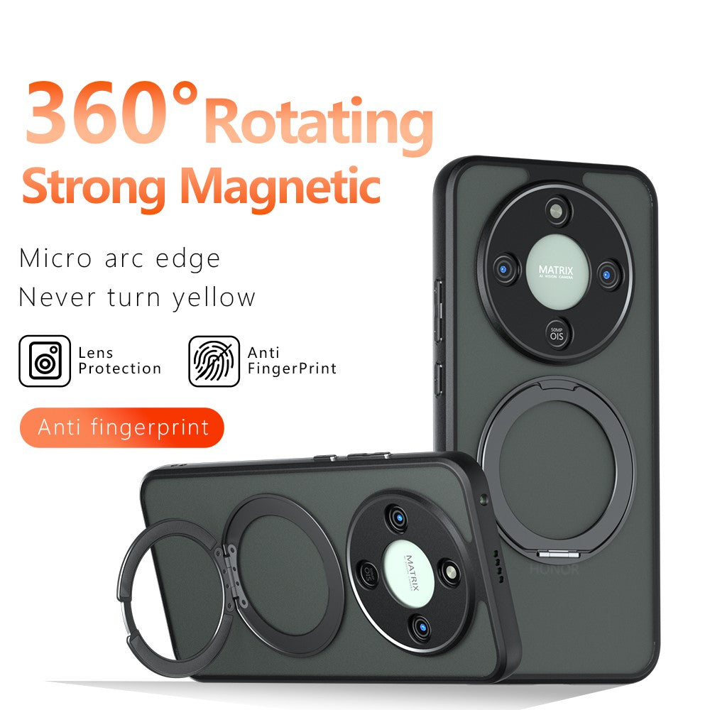 Matte Skin-touch Magnetic Case For Honor X70 5G / X9d 5G / Magic8 Lite 5G , 360° Rotating Kickstand Shockproof TPU + PC Phone Cover