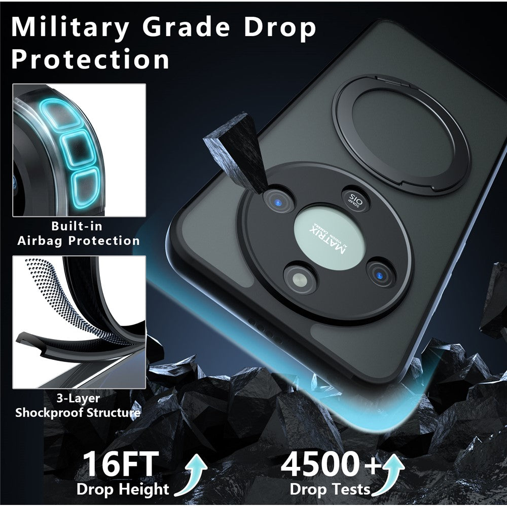 Matte Skin-touch Magnetic Case For Honor X70 5G / X9d 5G / Magic8 Lite 5G , 360° Rotating Kickstand Shockproof TPU + PC Phone Cover