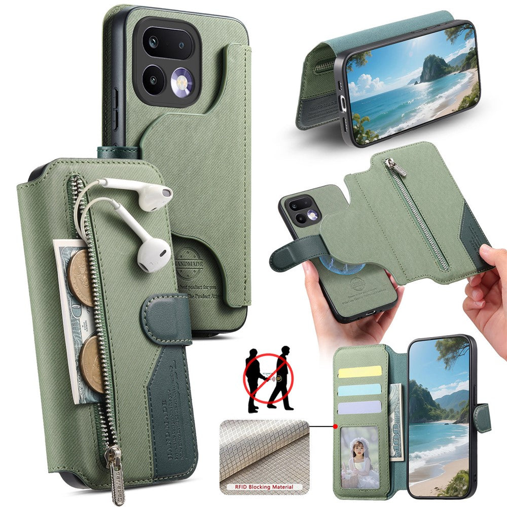 For Realme 16 Pro+ 5G Magnetic Case RFID Blocking Detachable Wallet Stand Cloth Texture Leather Phone Cover