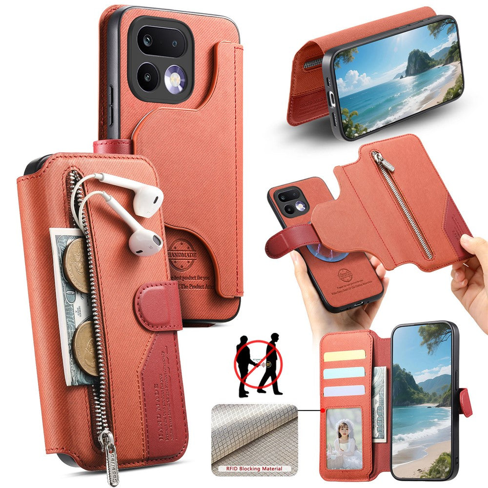 For Realme 16 Pro+ 5G Magnetic Case RFID Blocking Detachable Wallet Stand Cloth Texture Leather Phone Cover