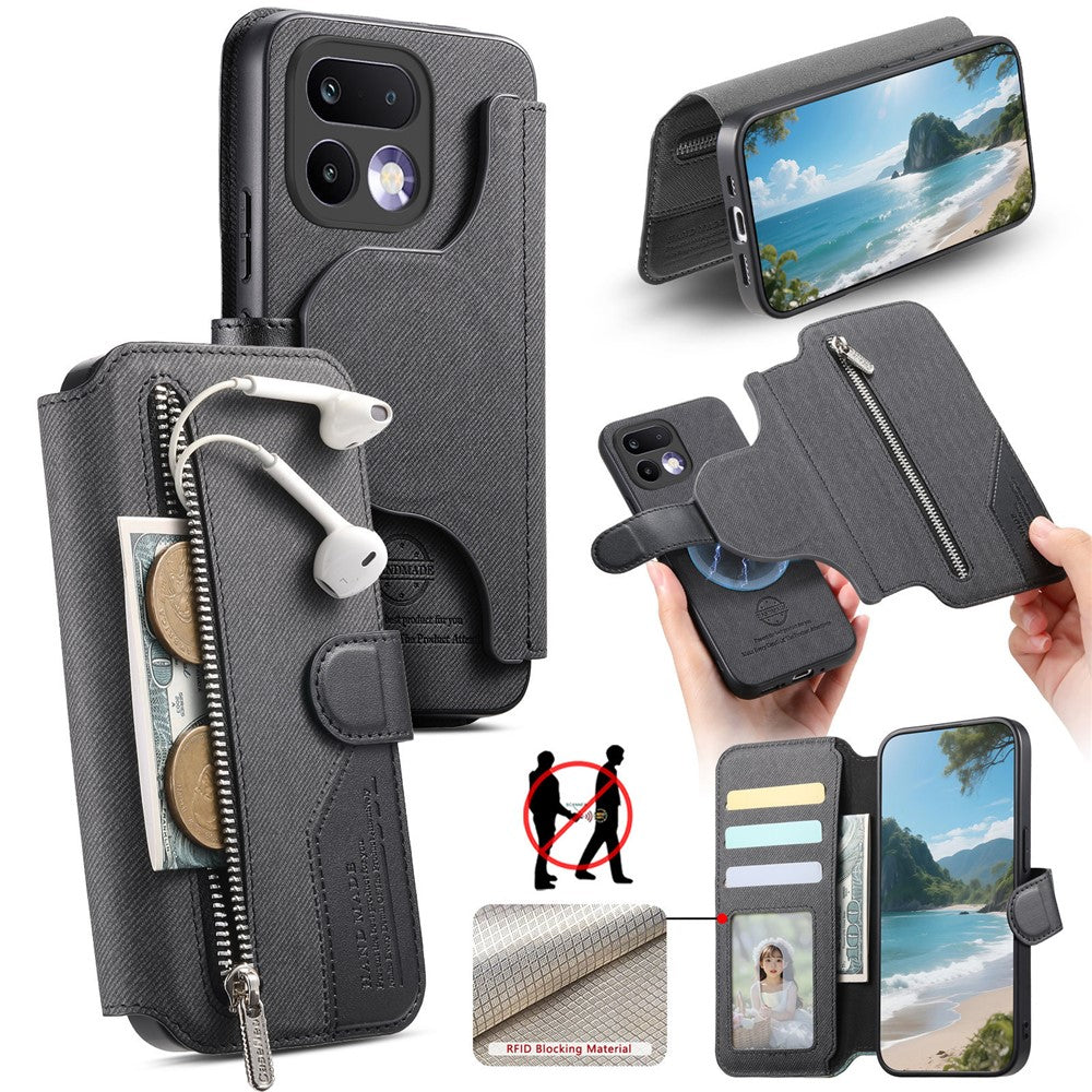 For Realme 16 Pro+ 5G Magnetic Case RFID Blocking Detachable Wallet Stand Cloth Texture Leather Phone Cover
