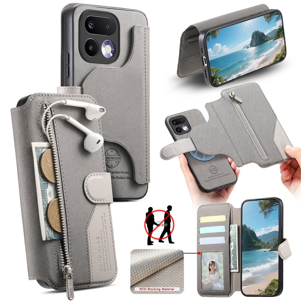 For Realme 16 Pro+ 5G Magnetic Case RFID Blocking Detachable Wallet Stand Cloth Texture Leather Phone Cover