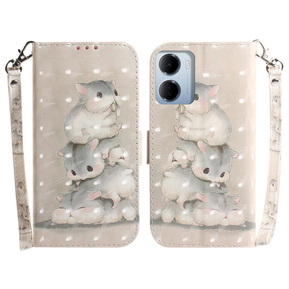 For Xiaomi Redmi 15a 5G  /  R70 5G  /  R70m 5G Case Pattern Printing Leather Wallet Phone Cover with Wrist Strap