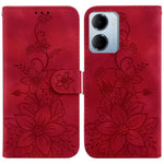 Xiaomi Redmi 15a 5G / R70 5G / R70m 5G stativetui med Lily Flower-aftryk, lædermobilcover med håndledsrem