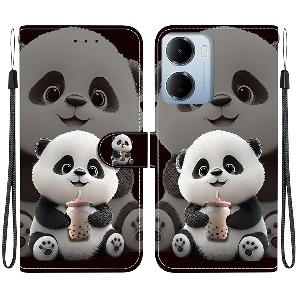 Leather Case for Xiaomi Redmi 15a 5G  /  R70 5G  /  R70m 5G Stand Wallet Pattern Printing Phone Cover with Wrist Strap
