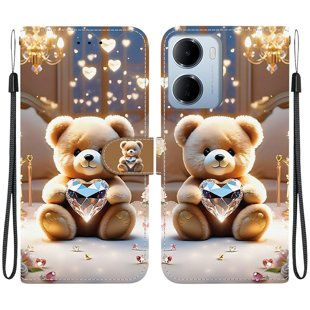 Leather Case for Xiaomi Redmi 15a 5G  /  R70 5G  /  R70m 5G Stand Wallet Pattern Printing Phone Cover with Wrist Strap