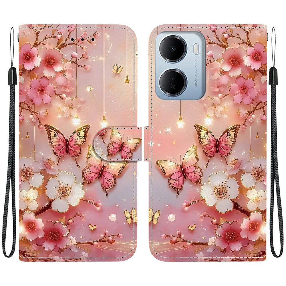 Leather Case for Xiaomi Redmi 15a 5G  /  R70 5G  /  R70m 5G Stand Wallet Pattern Printing Phone Cover with Wrist Strap