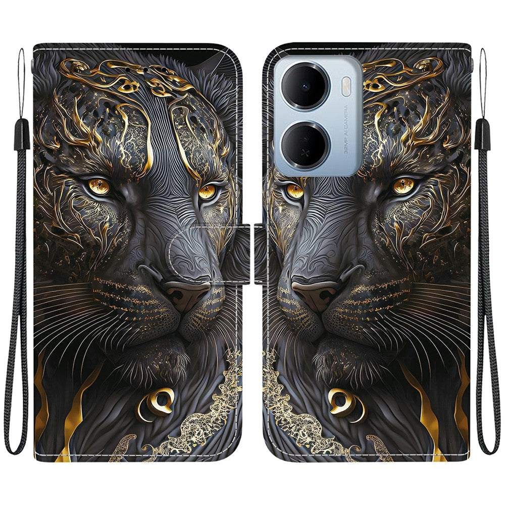 Leather Case for Xiaomi Redmi 15a 5G  /  R70 5G  /  R70m 5G Stand Wallet Pattern Printing Phone Cover with Wrist Strap