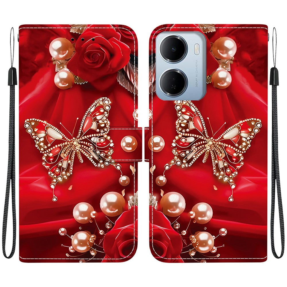 Leather Case for Xiaomi Redmi 15a 5G  /  R70 5G  /  R70m 5G Stand Wallet Pattern Printing Phone Cover with Wrist Strap