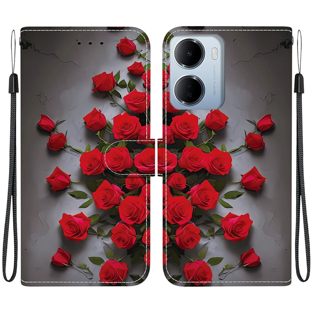 Leather Case for Xiaomi Redmi 15a 5G  /  R70 5G  /  R70m 5G Stand Wallet Pattern Printing Phone Cover with Wrist Strap