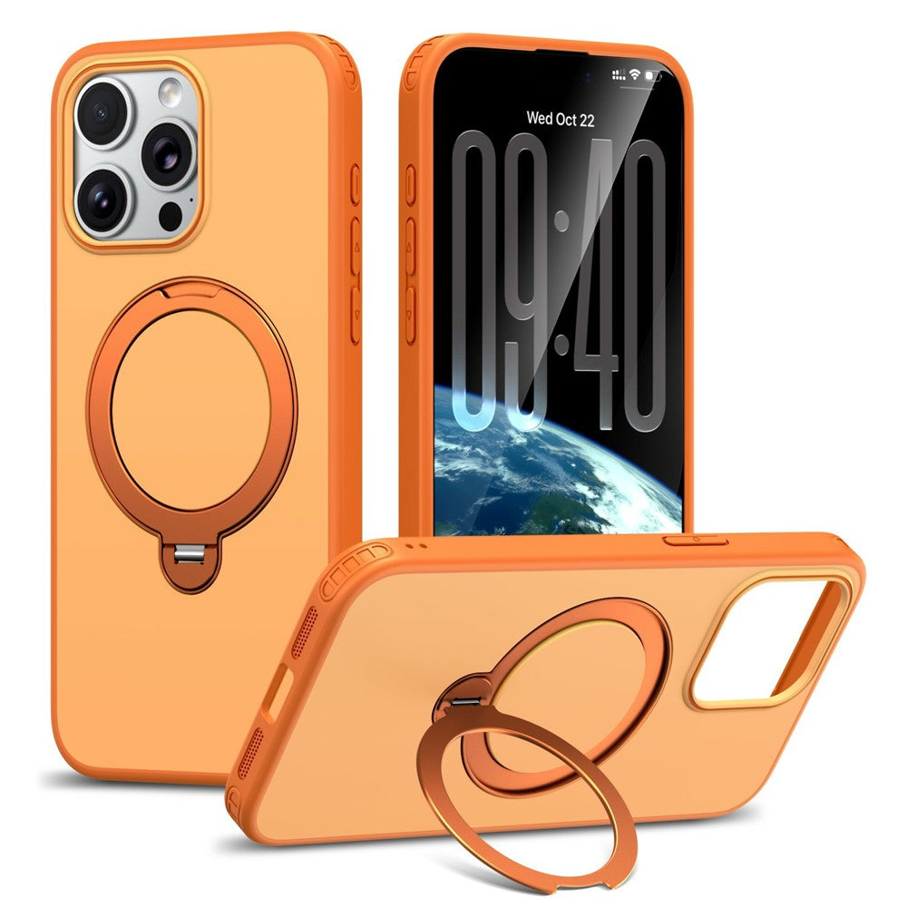 For iPhone 13 Pro Max Magnetic Case Ring Holder Kickstand PC + TPU Dual-Layer Protective Phone Cover