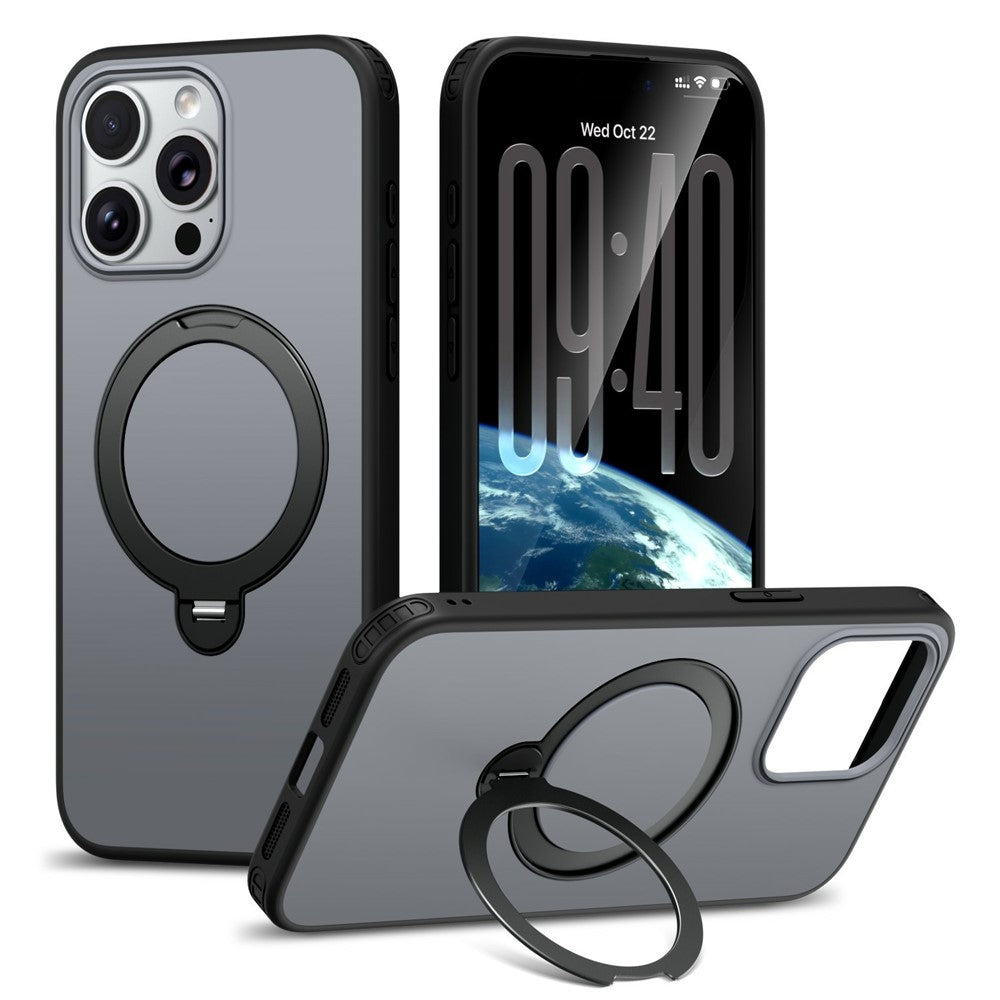 For iPhone 13 Pro Max Magnetic Case Ring Holder Kickstand PC + TPU Dual-Layer Protective Phone Cover
