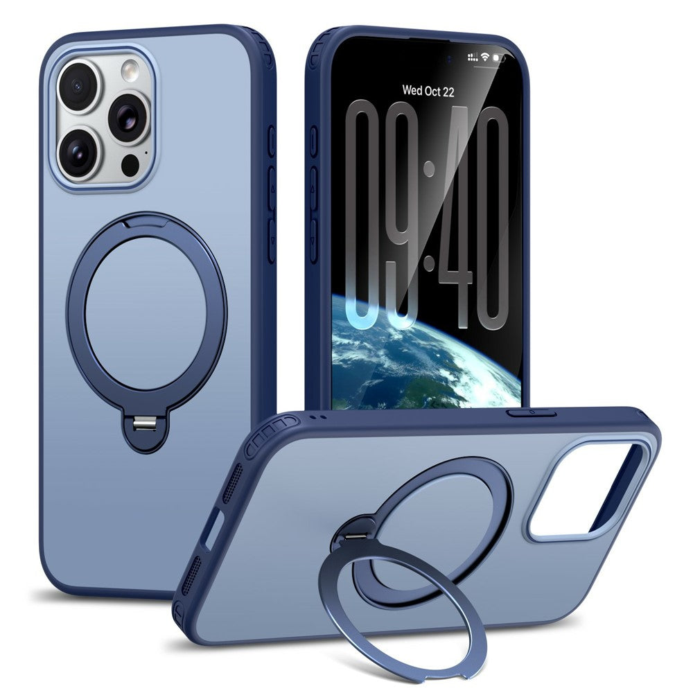 For iPhone 13 Pro Max Magnetic Case Ring Holder Kickstand PC + TPU Dual-Layer Protective Phone Cover