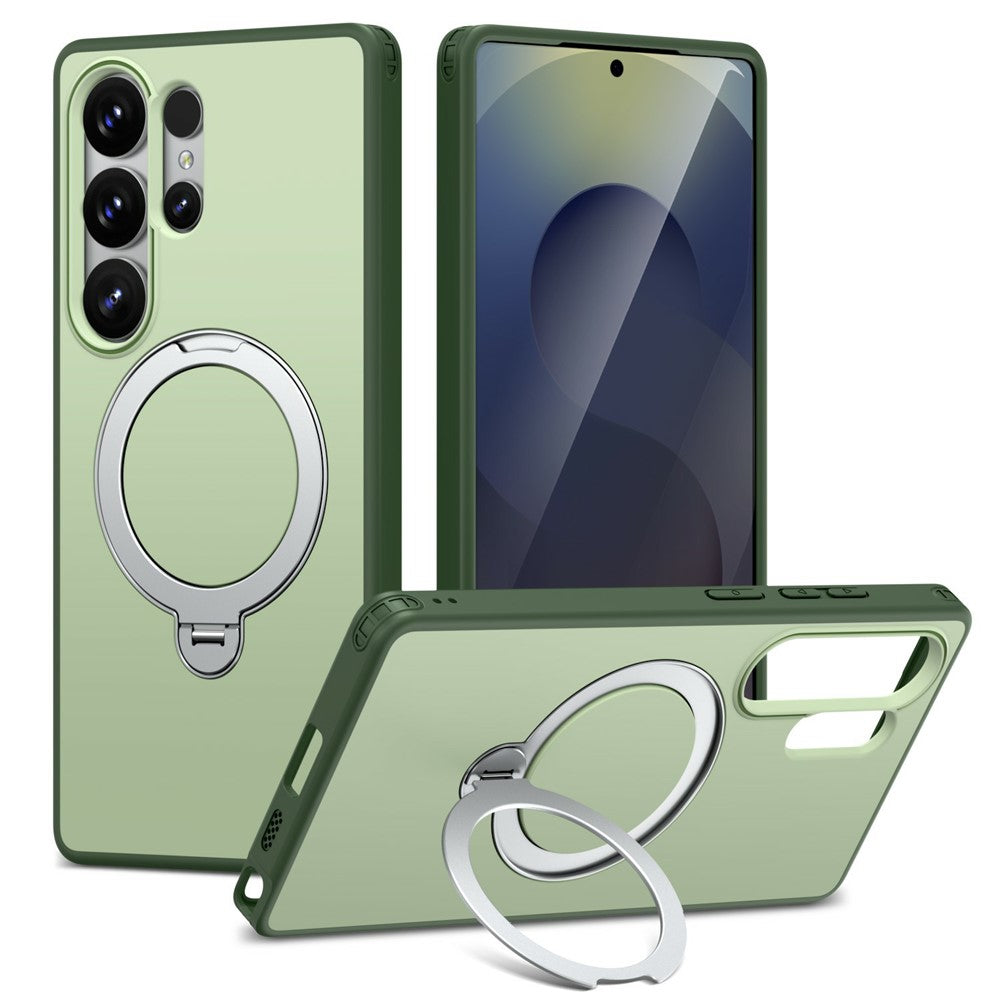 For Samsung Galaxy S24 Ultra Magnetic Case Ring Holder Kickstand PC + TPU Dual-Layer Protective Phone Cover