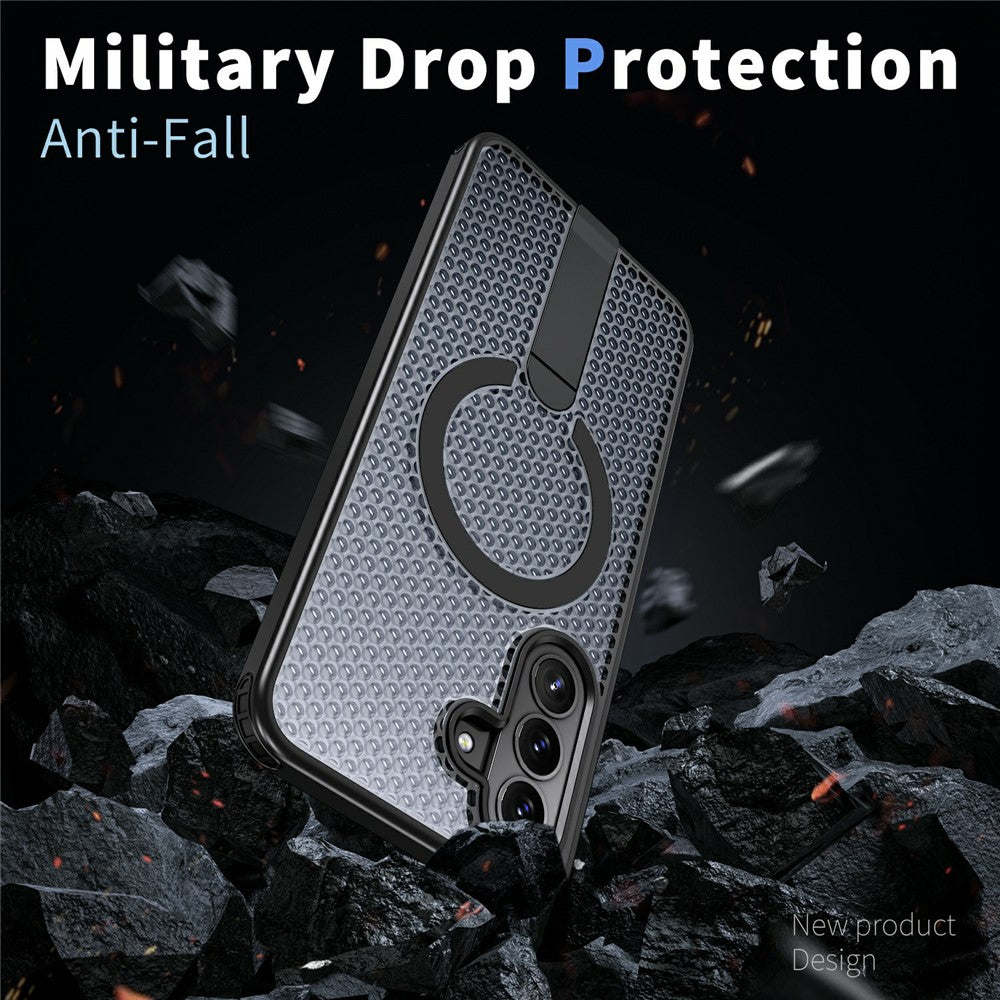 For Samsung Galaxy A37 5G Magnetic Case Kickstand Grid Texture TPU PC Phone Back Cover