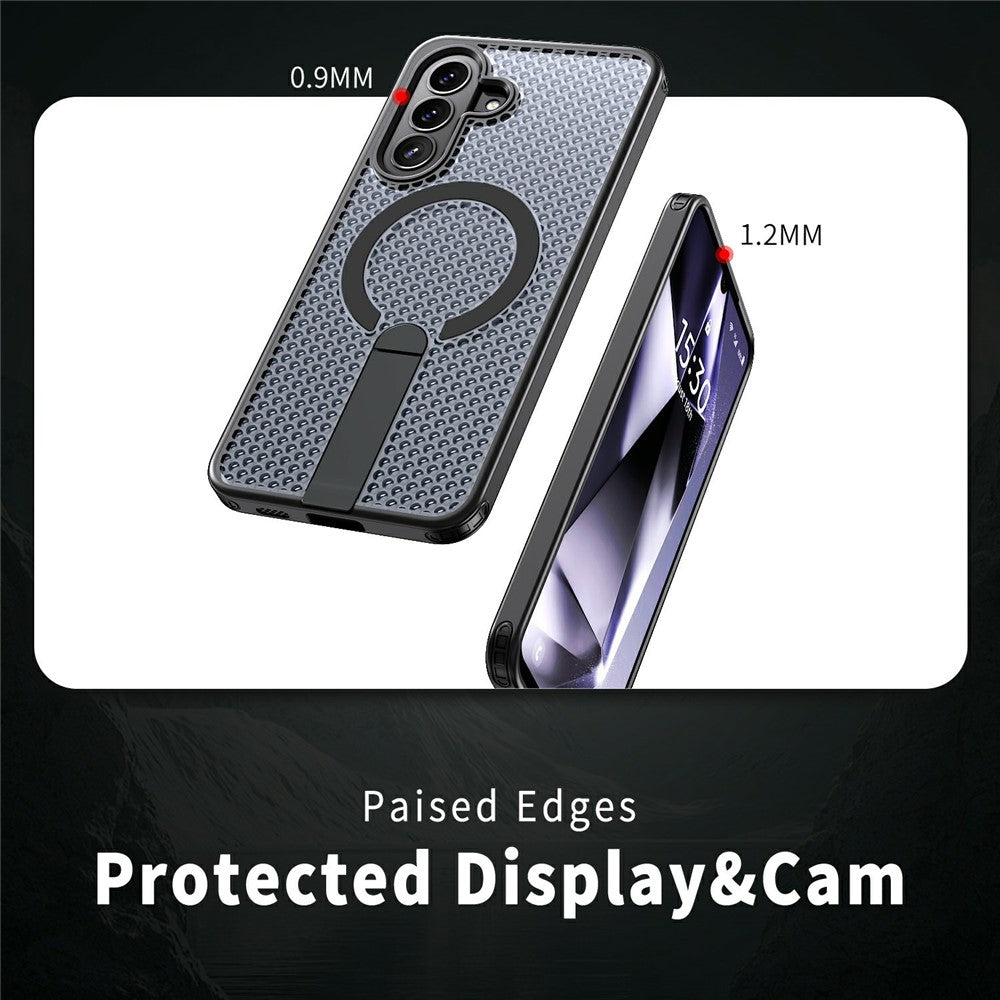 For Samsung Galaxy A37 5G Magnetic Case Kickstand Grid Texture TPU PC Phone Back Cover