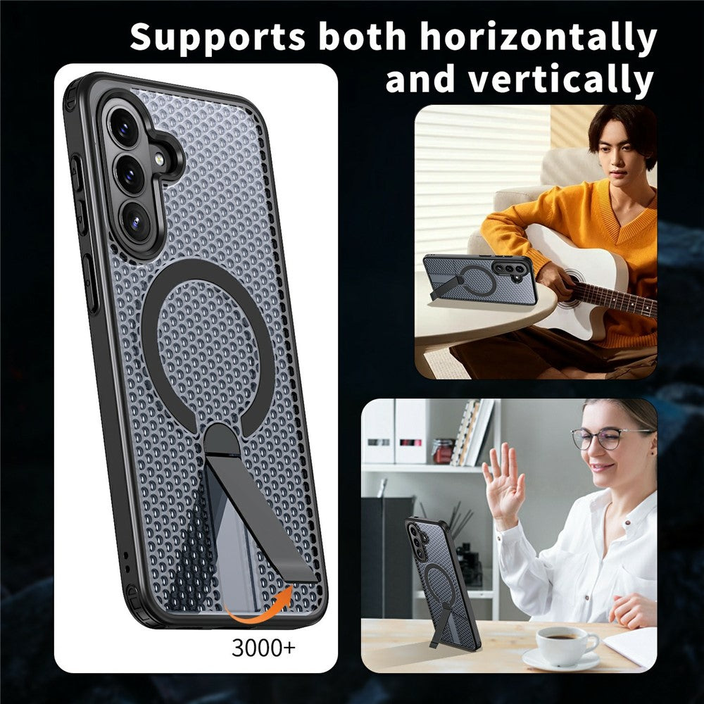 For Samsung Galaxy A37 5G Magnetic Case Kickstand Grid Texture TPU PC Phone Back Cover
