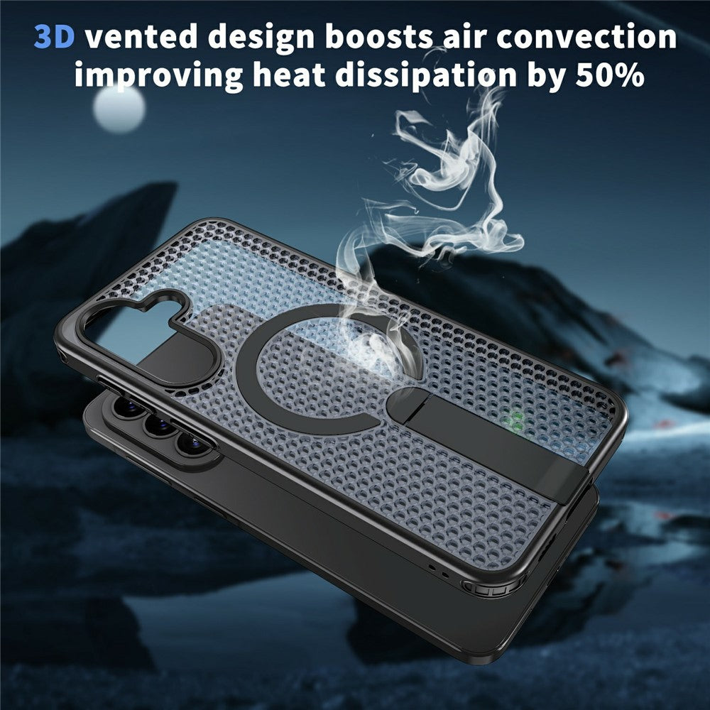 For Samsung Galaxy A37 5G Magnetic Case Kickstand Grid Texture TPU PC Phone Back Cover