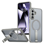For Samsung Galaxy A37 5G Magnetic Case Kickstand Grid Texture TPU PC Phone Back Cover