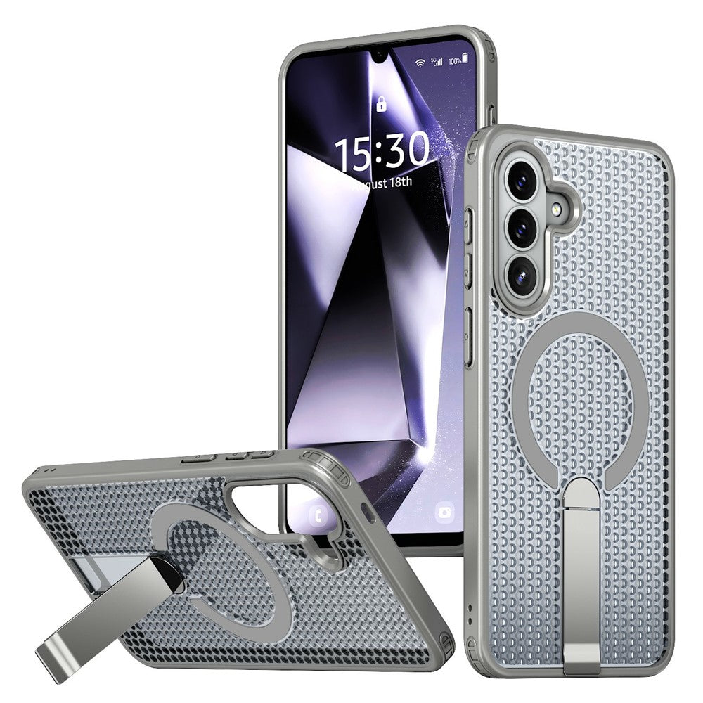 For Samsung Galaxy A37 5G Magnetic Case Kickstand Grid Texture TPU PC Phone Back Cover