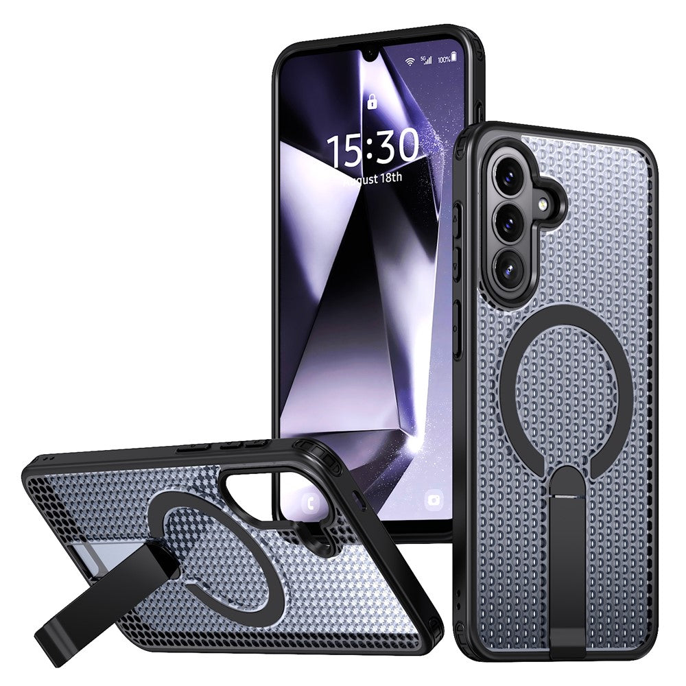 Til Samsung Galaxy A57 5G Magnetisk cover med støttefod, gittertekstur, TPU PC telefonbagcover