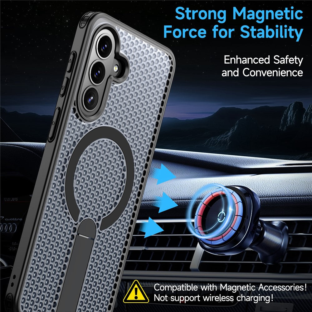 Til Samsung Galaxy A57 5G Magnetisk cover med støttefod, gittertekstur, TPU PC telefonbagcover