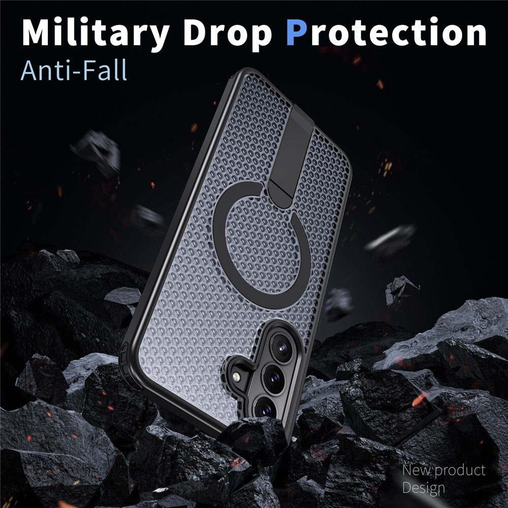 Til Samsung Galaxy A57 5G Magnetisk cover med støttefod, gittertekstur, TPU PC telefonbagcover