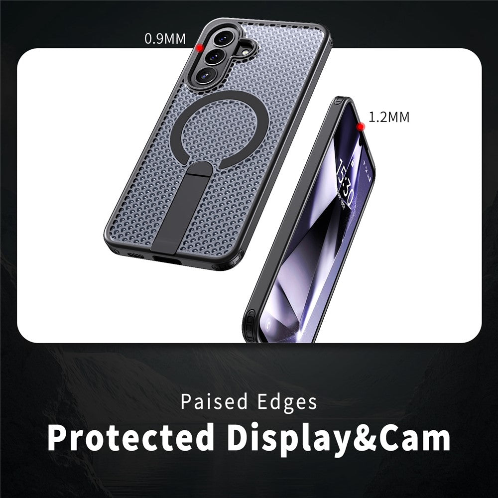 Til Samsung Galaxy A57 5G Magnetisk cover med støttefod, gittertekstur, TPU PC telefonbagcover